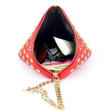 red triangle bag studded bag edgability inside view