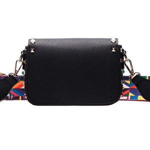 black bag studded bag printed strap edgability back view