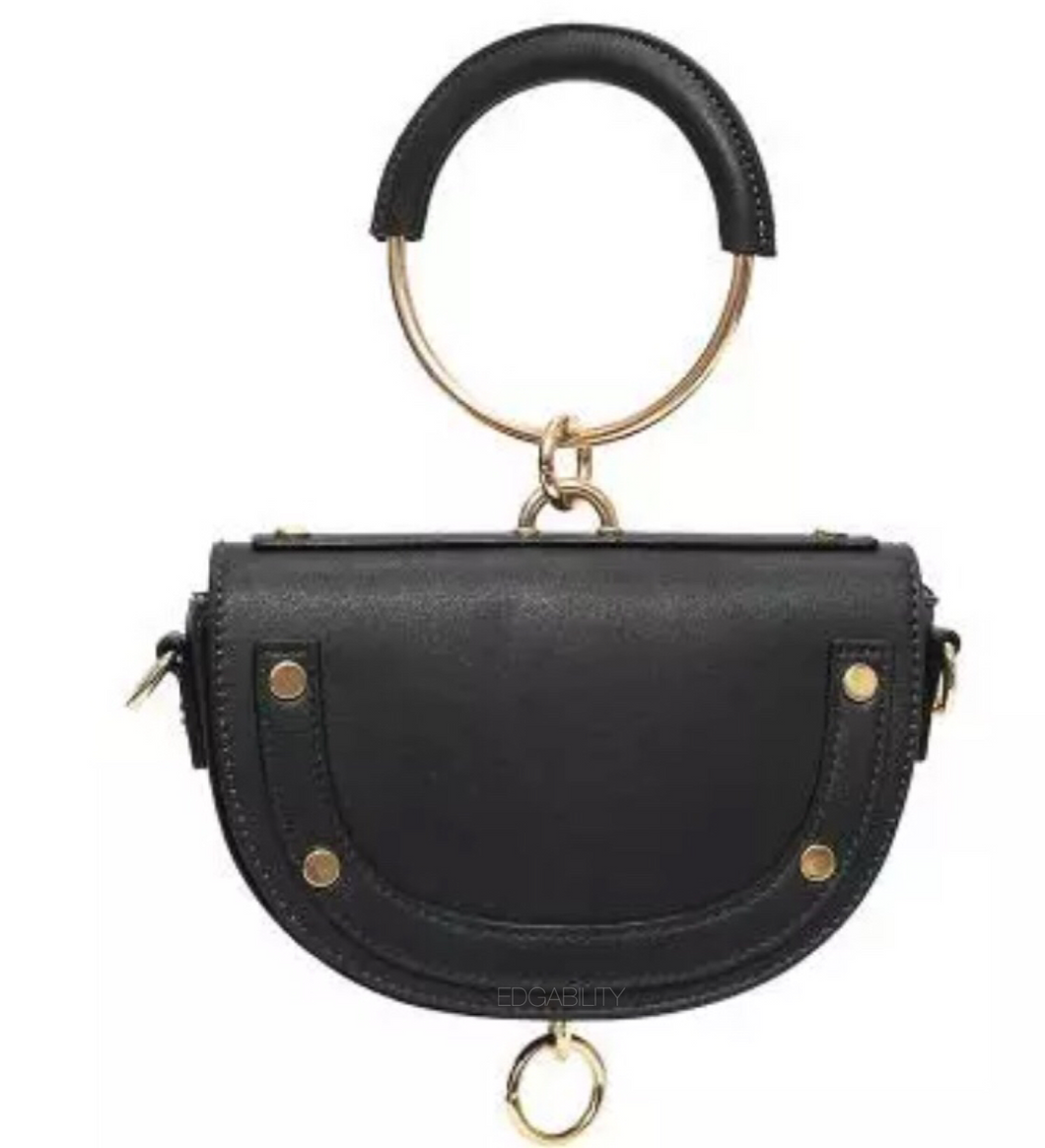 U shaped studded black wristlet with hoop edgability