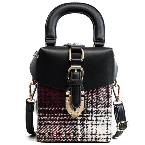 black plaid bag studded bag box bag edgability front view
