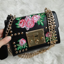 embroidered studded bag in black edgability model view