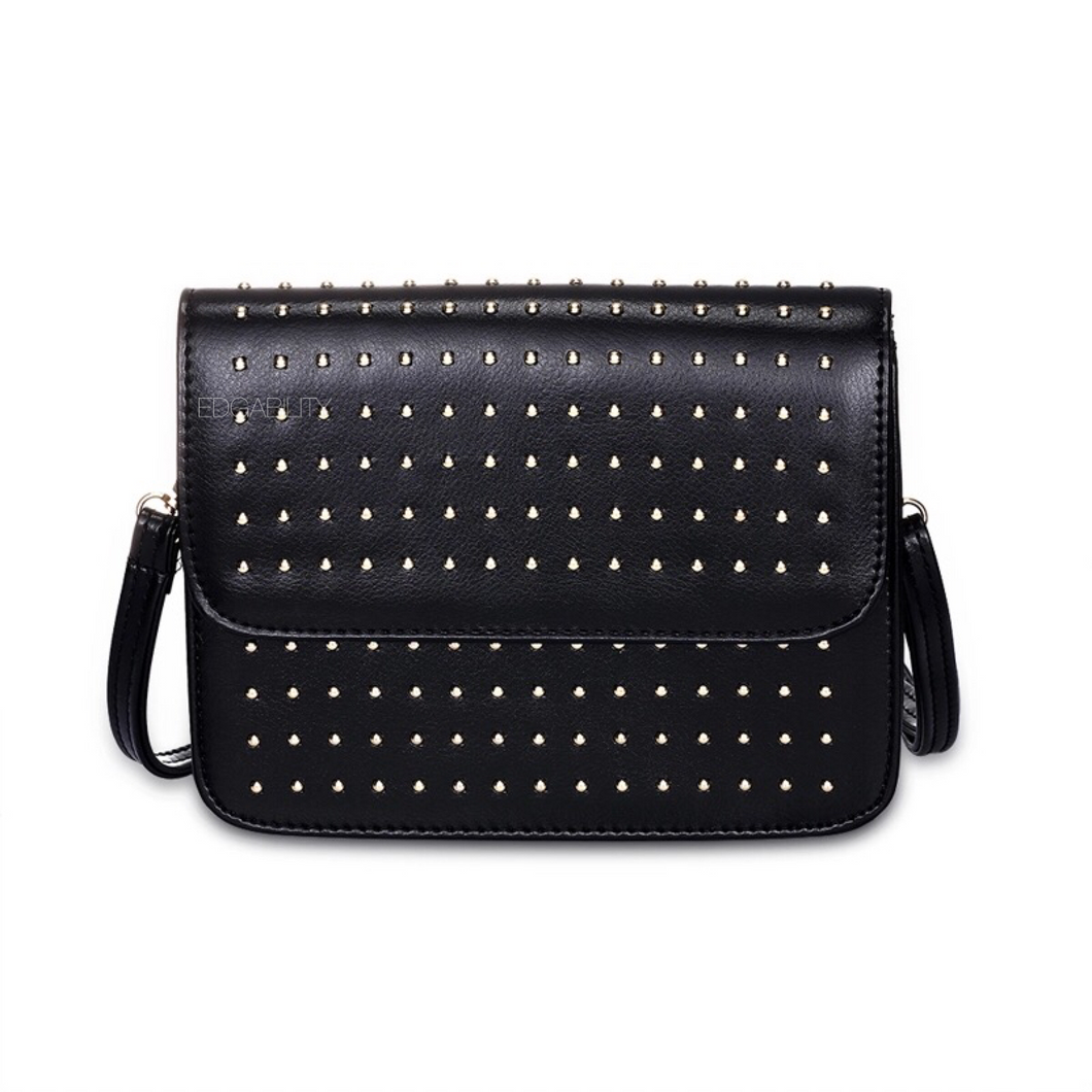 silver micro studded black shoulder bag edgability