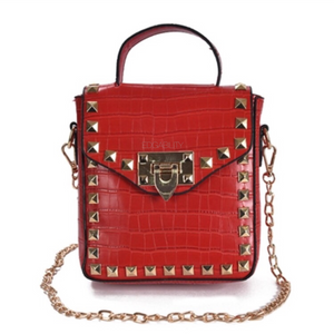 red croc skin studded bag with handle Edgability