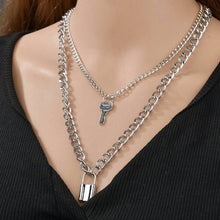 lock and key silver chains layered necklace trendy neckpiece edgability model view