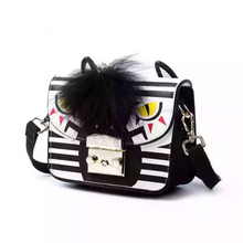 striped furry animated printed handbag side view