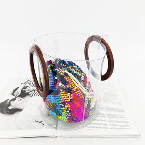 sequins bag bucket bag clear bag edgability side view