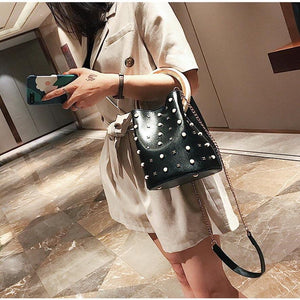 studded bag bucket bag black bag edgability model view