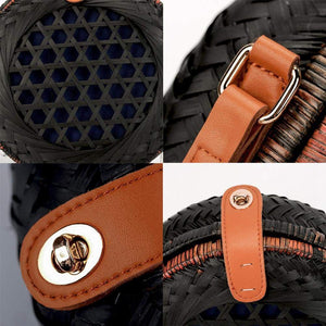 round black rattan bag travel style edgability detail view