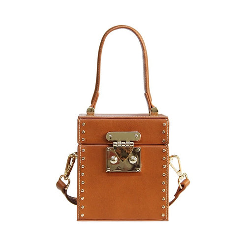 tan studded bag box bag edgability front view