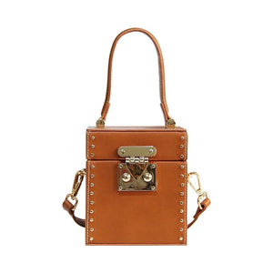 tan studded bag box bag edgability front view