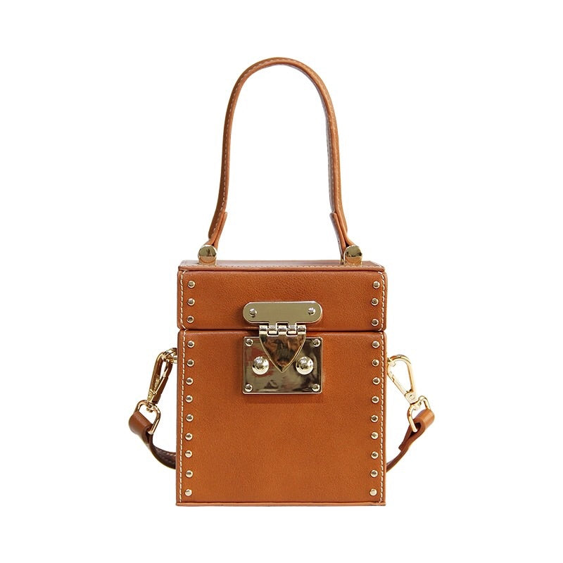 tan studded bag box bag edgability front view