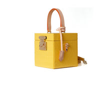 croc skin yellow box bag classy bag edgability angle view