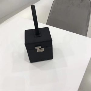 luxe classy black bag box bag edgability top view
