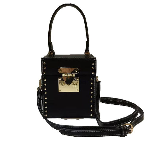 black studded bag box bag edgability front view