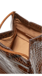croc skin brown bucket bag edgy fashion edgability top view