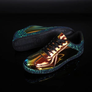 chrome metallic sneakers glitter trainers shoes edgability angle view