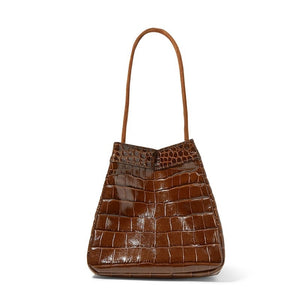 croc skin brown bucket bag edgy fashion edgability side view