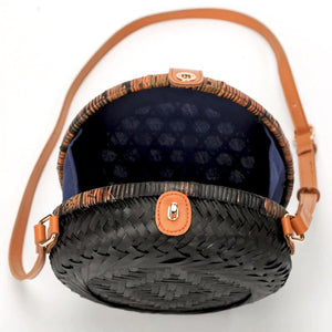 round black rattan bag travel style edgability open view