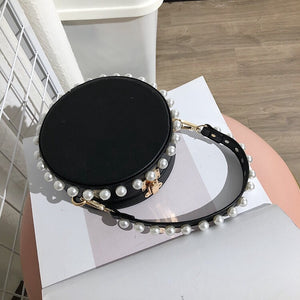 pearl studded black bag box round bag edgability top view