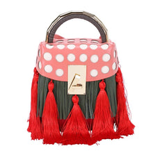 quirky box bag with red tassels edgability