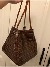 croc skin brown bucket bag edgy fashion edgability full view