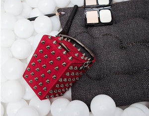 studded bag box bag rivets bag red bag edgability top view