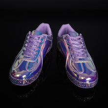 chrome metallic sneakers purple glitter trainers edgability front view