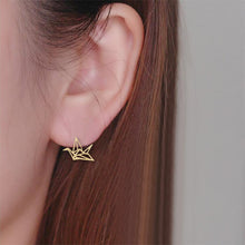 origami bird gold earrings model view edgability