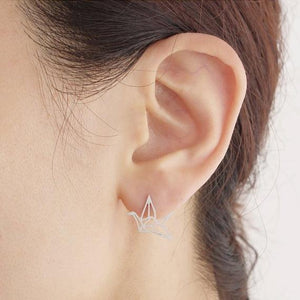 origami bird silver earrings model view edgability