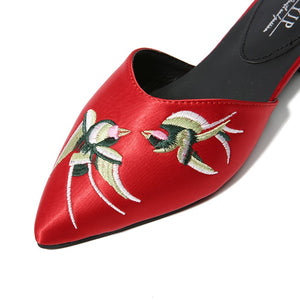embroidered flats red shoes edgability detail view