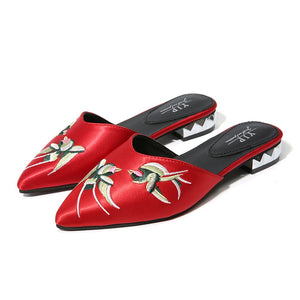 embroidered flats red shoes edgability side view
