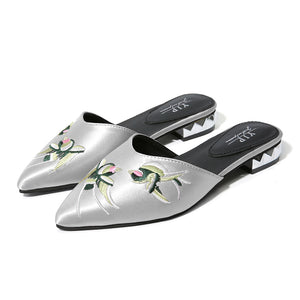 embroidered flats silver shoes edgability angle view