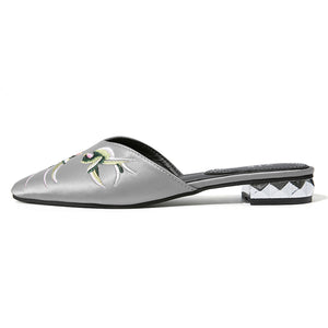 embroidered flats silver shoes edgability side view