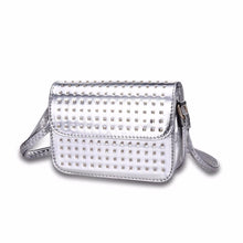 silver micro studded silver crossbody bag edgability angle view