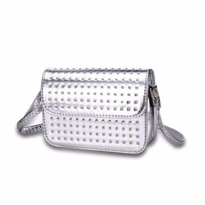 silver micro studded silver crossbody bag edgability angle view