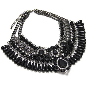 embroidered and stone black statement necklace angle view edgability