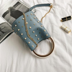 studded bag bucket bag blue bag edgability full view
