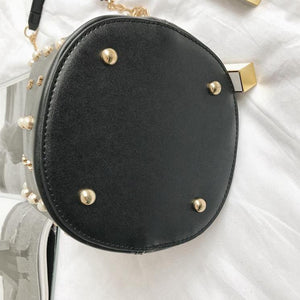 studded bag bucket bag black bag edgability bottom view