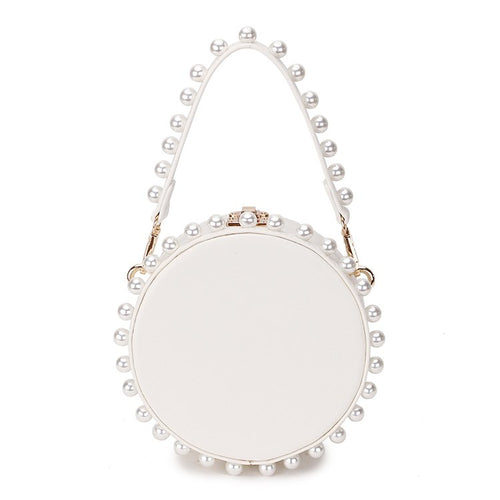 pearl studded white bag box round bag edgability
