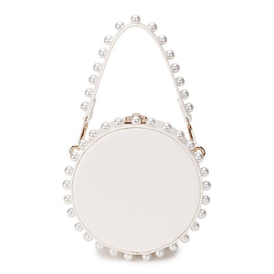 pearl studded white bag box round bag edgability